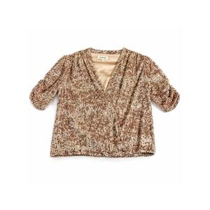 Heartloom Rose‎ Gold Sequin Wrap Top Short Sleeve V-Neck Blouse Small 219a25a